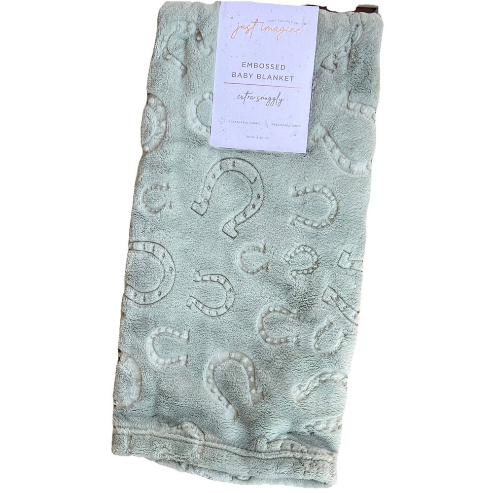 Just Imagine Embossed Baby Horseshoe Plush Blanket Green Aqua Green New